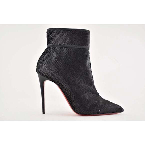 Christian Louboutin Moulakate 100 Black Sequin Glitter Heel Ankle Bootie 35.5 - Picture 2 of 12
